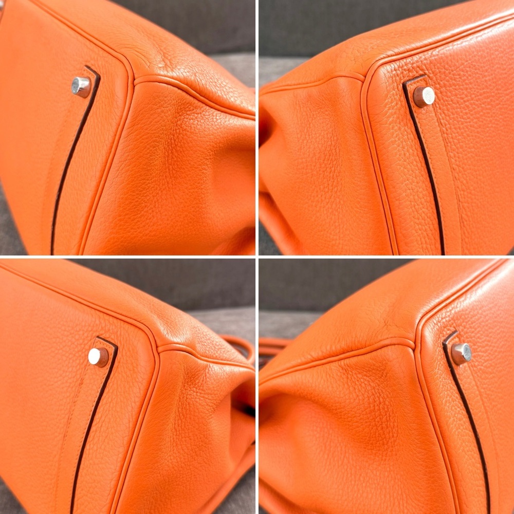 Hermes Birkin 35 Orange Clemente leather tote bag authentic silver hardware - Picture 12 of 16